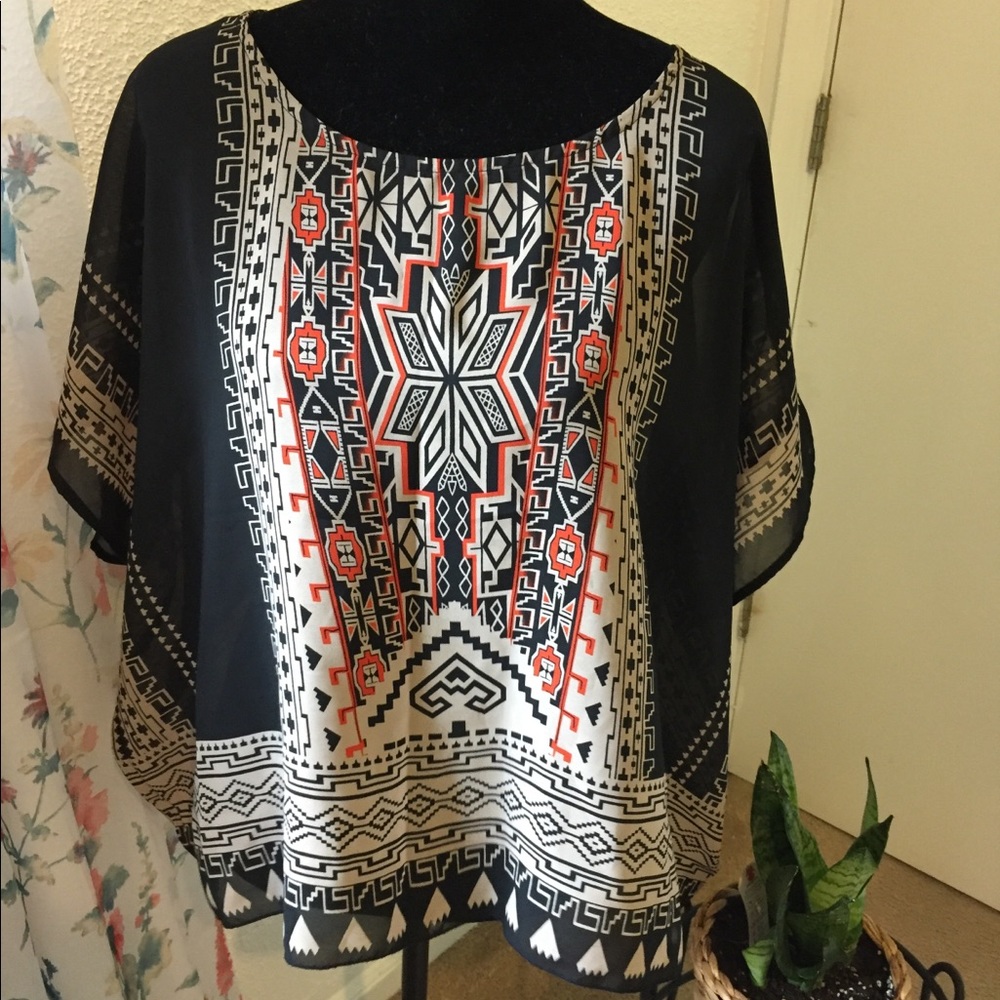 Aztec Print Sheer Top (Coverup)